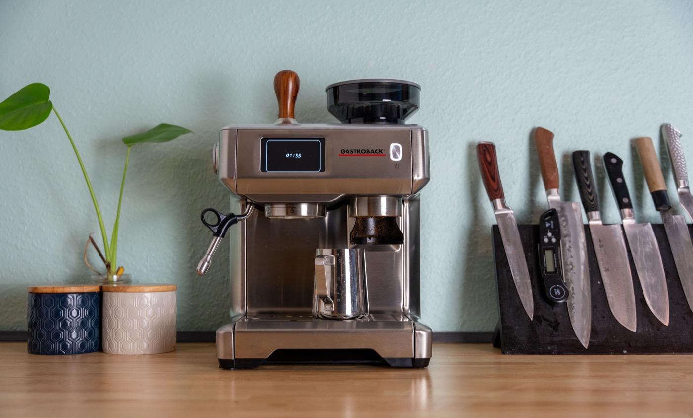 An espresso machine on a kitchen counter